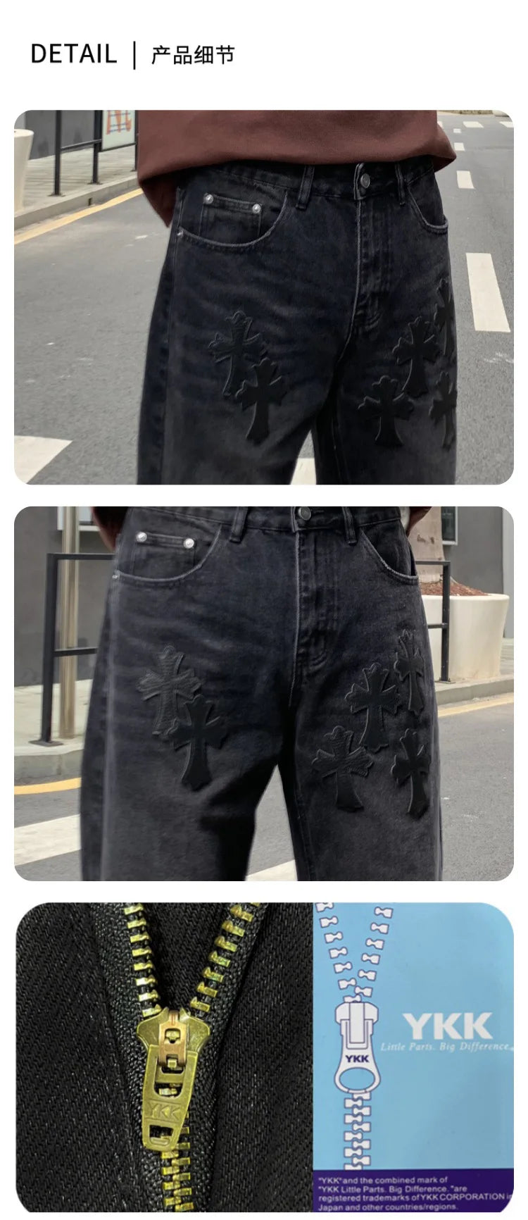 men embroidery streetwear brand fashion hip hop loose casual straight motorcycle denim jeans pant cityboy y2k jeans trousers unique jeans style 2484
