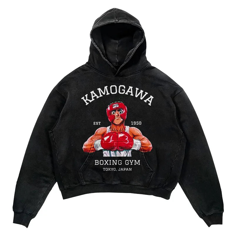 2024 Men Spring Hoodie Retro Japanese Anime Graphic Hoodies Boxer Hip