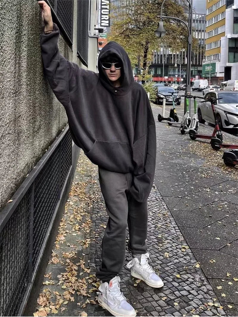 Y2K melting smiley featuring autumn and winter kanye high street yzy double layer fabric clip cotton mens and womens large hoodie