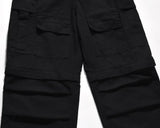 american streetwear zipper cargo straight trousers two different wearing washed detachable multi pocket mens balck tactical pant unique cargo style 1846
