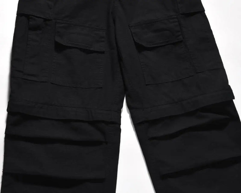 american streetwear zipper cargo straight trousers two different wearing washed detachable multi pocket mens balck tactical pant unique cargo style 1846