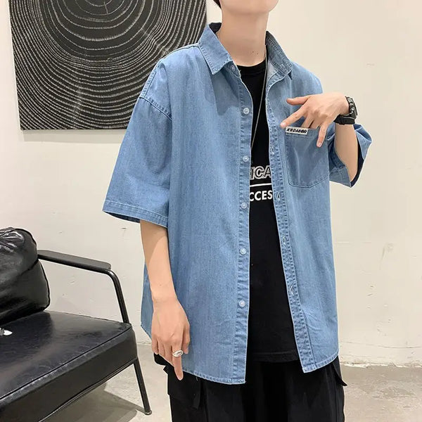 2023 Summer New Light Luxury Fashion Thin Denim Shirt Men Casual Loose Jacket All-match Boutique Clothing Simple Style
