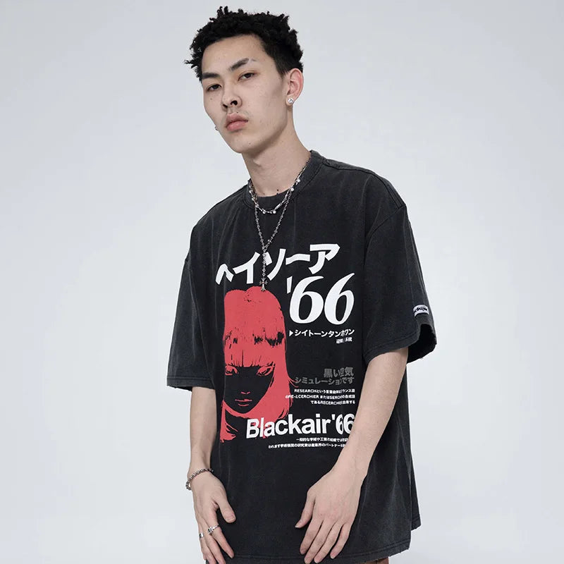 Sadcore Streetwear – 2023 Hip Hop Washed Black T Shirt Oversized Men Streetwear J – Edgy Streetwear for All Genders