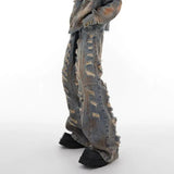 mens denim jacket jeans wilderness construction site style distressed washed holes street wear fashion versatile mens wear 2024 unique jeans style 205