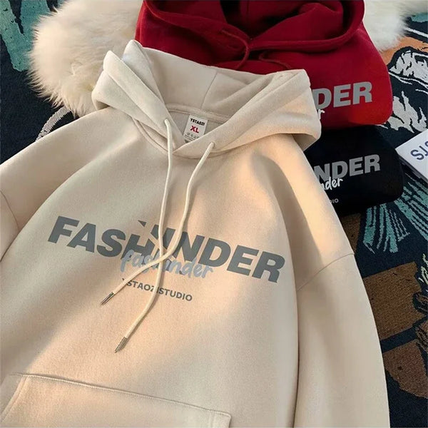 Winter 2025 Letter Print Hooded Sweatshirts For Men Y2K Vintage Cotton
