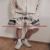 2024 American Heavyweight Vintage Men's Shorts With Letter Print Drawstring Loose Casual High Street High Quality