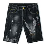 Summer Embroidered Eagle Denim Shorts Men's Summer Thin Fit Good Quality Ripped Five Points Pirate Shorts