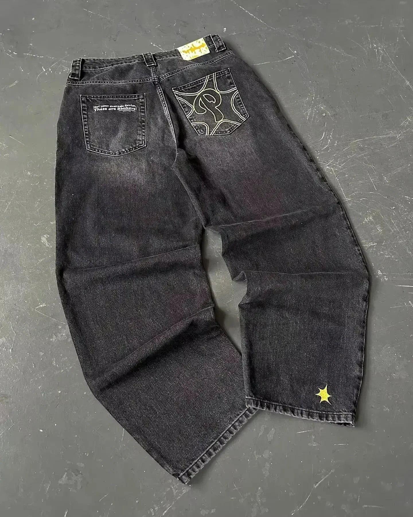 american y2k new fashion pattern embroidered spot straight jeans men street hip hop retro loose wide leg pants couple punk jeans unique jeans style 2932