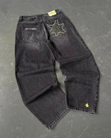 american y2k new fashion pattern embroidered spot straight jeans men street hip hop retro loose wide leg pants couple punk jeans unique jeans style 2932