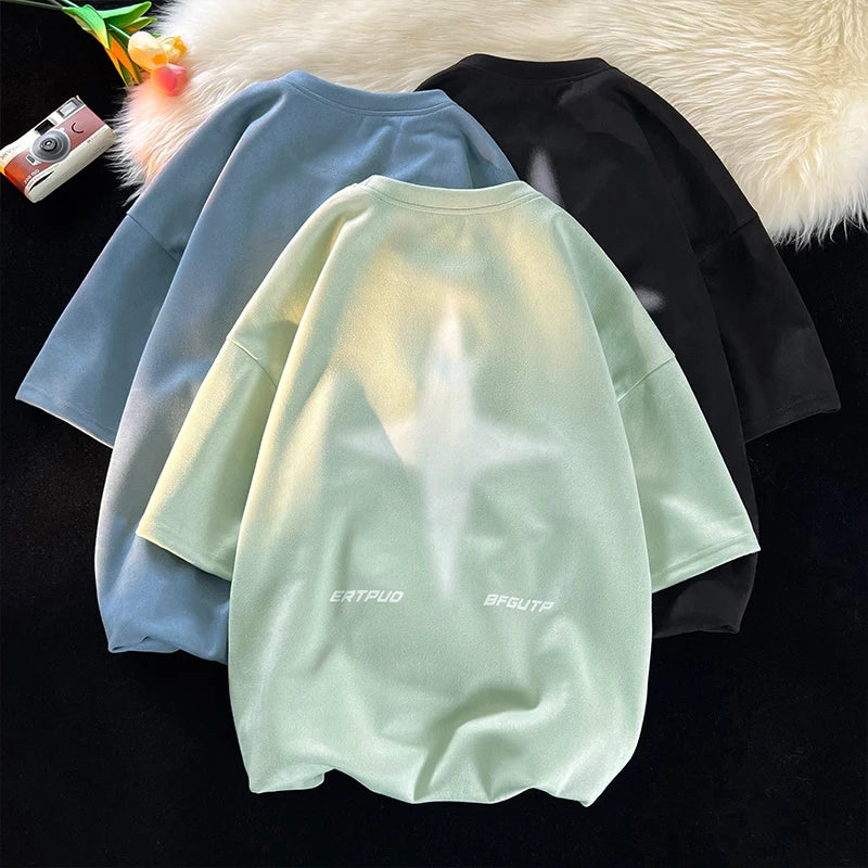 Gothic Men's Tshirts Foaming Printing Fashion Loose Tops High Street Youth Short Sleeve Man Women Unisex Tee Shirt