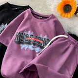 Sadcore Chrome logo – Stylish New Suede Short Sets Hip Hop Street Letter Printing