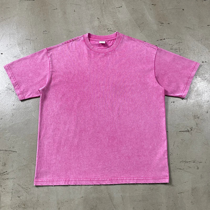 2024 Wax Dyed Vintage Tshirts Distressed Washing Edge Grinding cotton Tshirt for Mens European and American Short Sleeves Tees