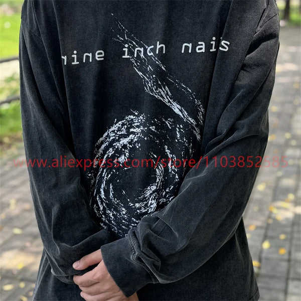 2024 Autumn Vintage American Long Sleeve Street Hip Hop West Coast High Street Heavy Weight High Quality Washed Print 100%Cotton