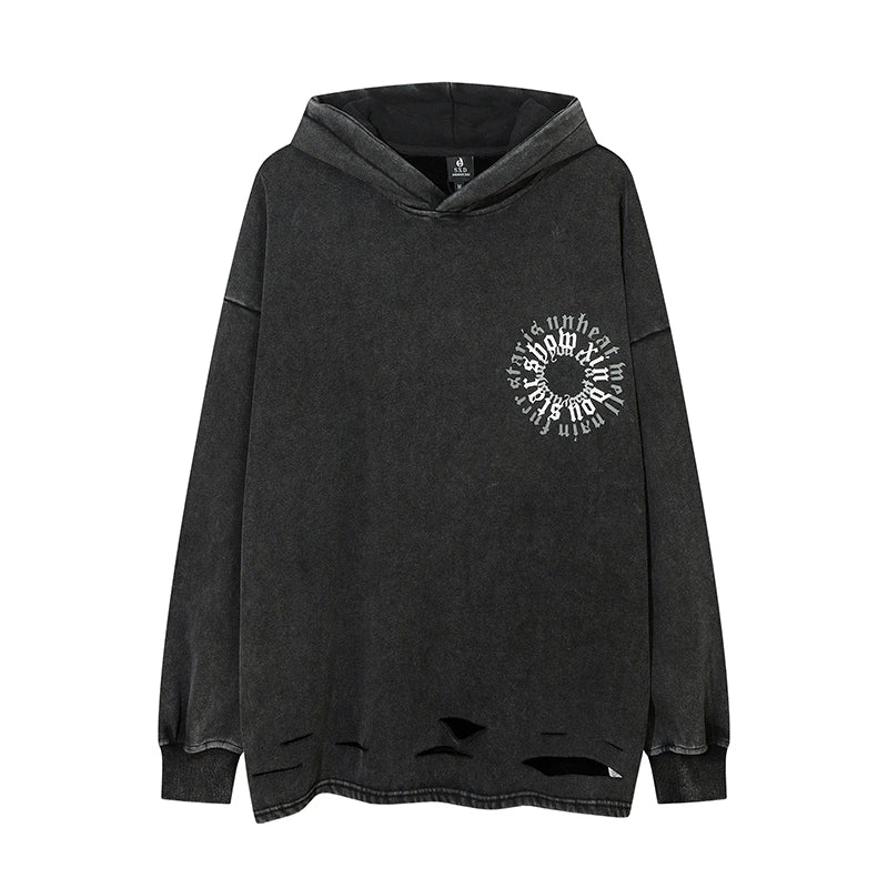 Harajuku crying character featuring fashion letter printed hoodie hip hop retro washed bottom ripped sweatshirt streetwear men hooded warm fleece loose tops hoodies