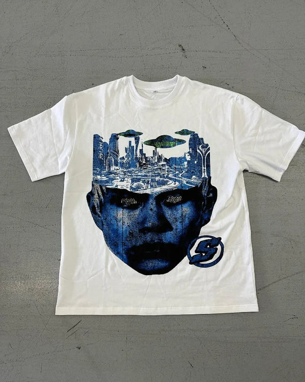 Vaporwave Chrome logo – Y2K Fashionable Gothic Punk Devil Pattern Printed T Shirt Me