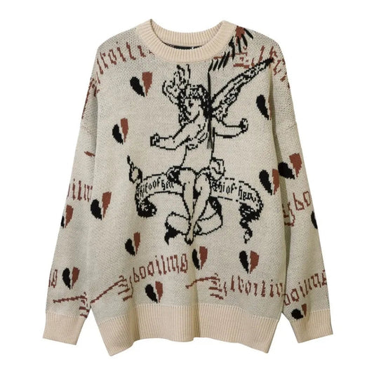 hip hop harajuku angle pattern knitted sweater unisex pullover streetwear winter casual loose mens sweater warm jumper knitwear - vintage look oversized hoodie, soft fleece-lined outerwear, urban fashion pullover