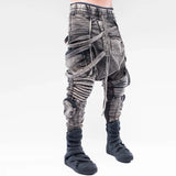 vintage motorcycle trousers joggers mens asymmetric straped pleated cross pants function elastic waist trousers casual joggers