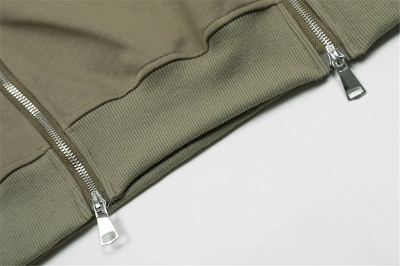 Hip Hop Punk Hoodie Sweatshirt 2023 Autumn Zipper Design Solid Color H