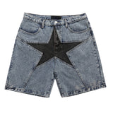 hip hop loose denim shorts pants fashion patchwork stars half pant men summer casual zipper streetwear short joggers men shorts unique joggers style 2831