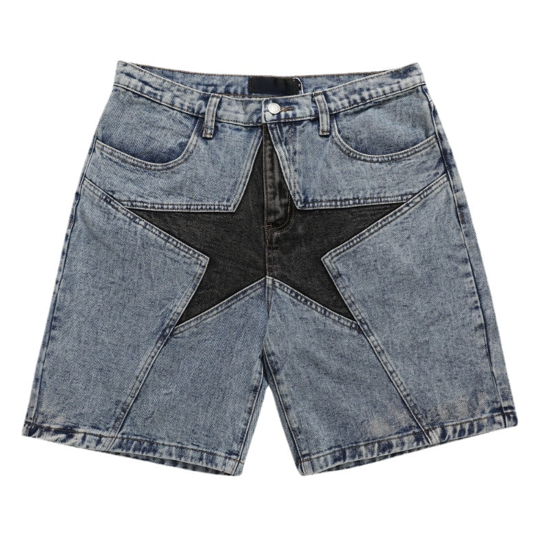 hip hop loose denim shorts pants fashion patchwork stars half pant men summer casual zipper streetwear short joggers men shorts unique joggers style 2831
