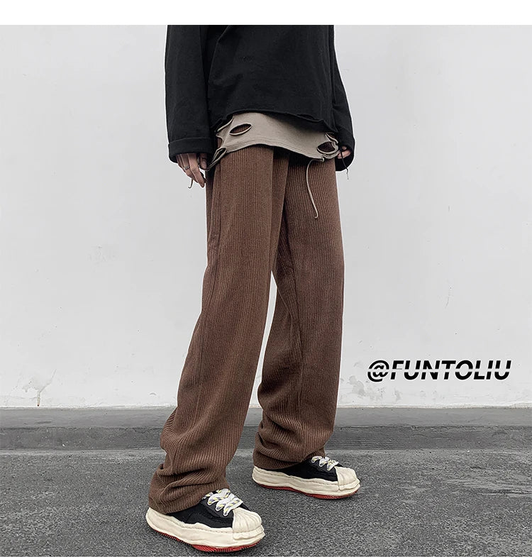 spring brown black corduroy pants men fashion retro casual pants men streetwear loose hip hop straight pants mens trousers m 2xl unique default style 3774
