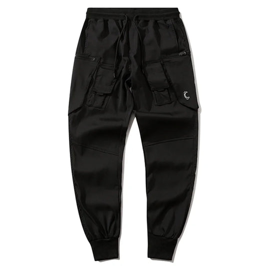 men cargo harem pants casual elastic waist trousers with pockets streetwear hip hop loose fit ankle drawstring sweatpant jogger casual joggers