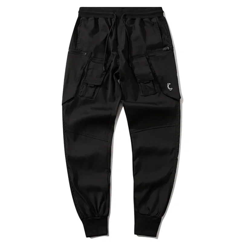 men cargo harem pants casual elastic waist trousers with pockets streetwear hip hop loose fit ankle drawstring sweatpant jogger casual joggers