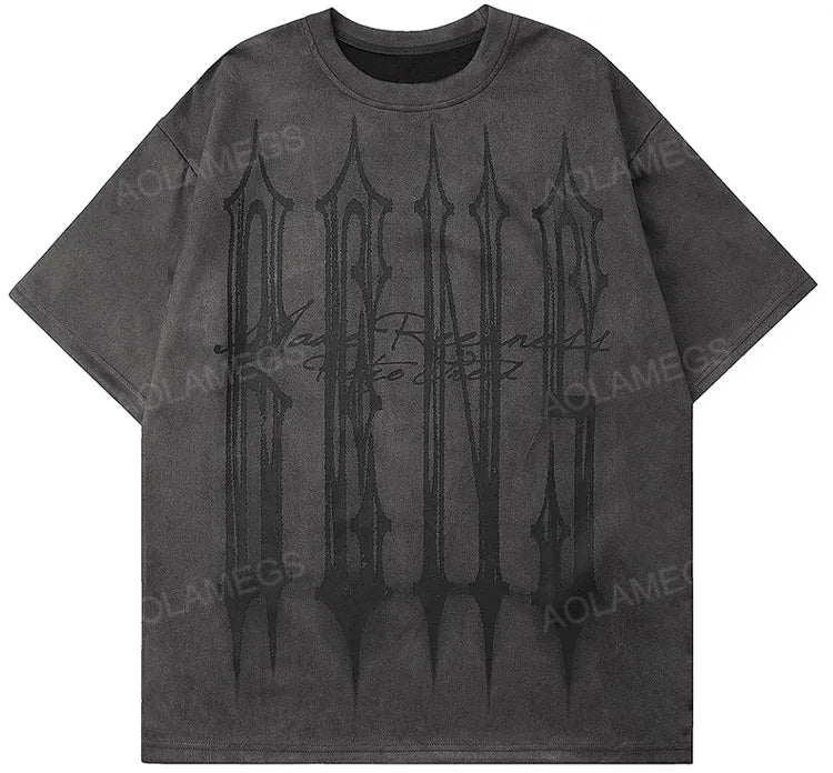 Sadcore Vintage print – Men Street T Shirts Artistic Logo Design Suede Short Sleeves