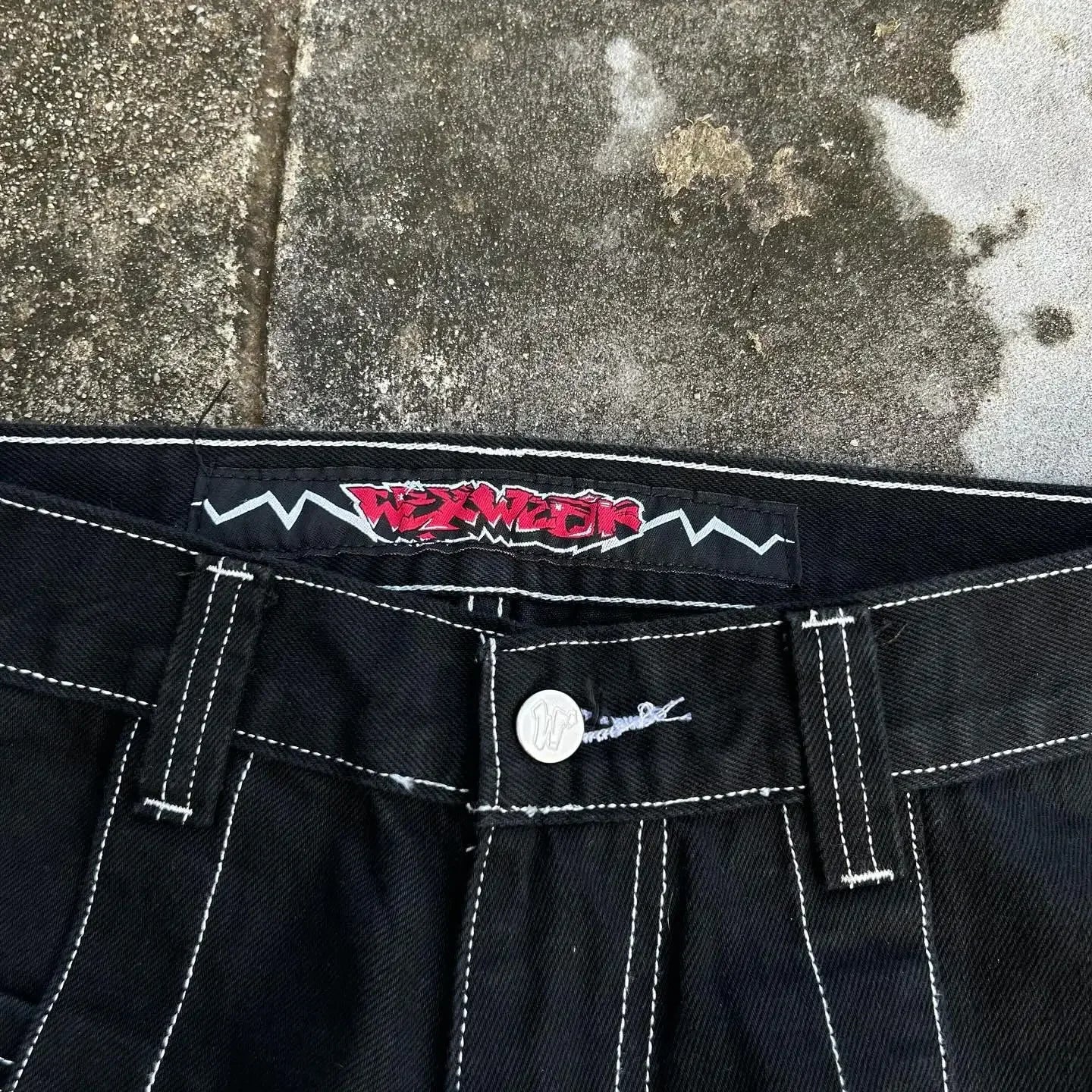 harajuku black wexwear graphic embroidered baggy jeans streetwear y2k jeans men women high waist wide trouser skateboard pants unique jeans style 4978