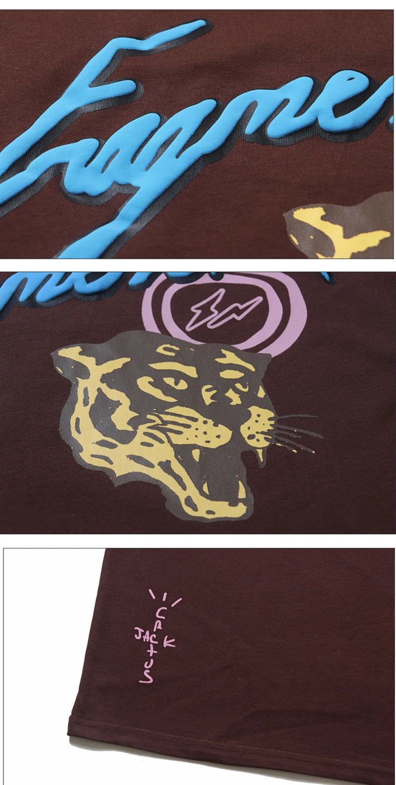 Harajuku Catcus Jack Tiger Head Letter Foam Short Sleeve Men's Tshirts Streetwear Round Neck Oversized Cotton Tees Loose Unisex