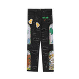 harajuku fashion embroidered patches straight denim pants hip hop washed torn jeans black blue patchwork y2k jeans baggy men unique jeans style 1538