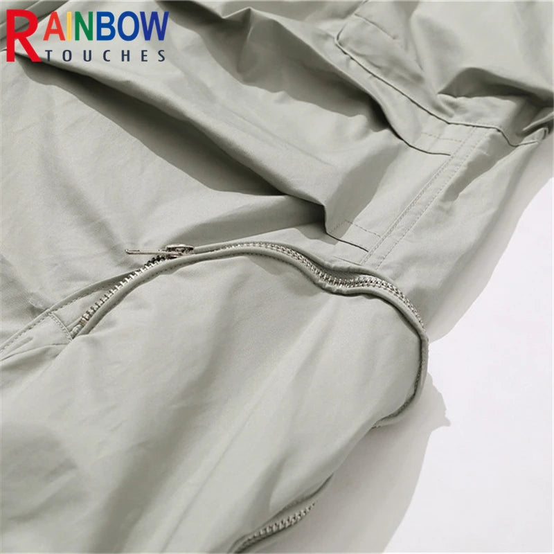rainbowtouches fashion classic brand mens cargo pants casual zipper pocket design trousers loose straight tooling style overalls combat utility trousers