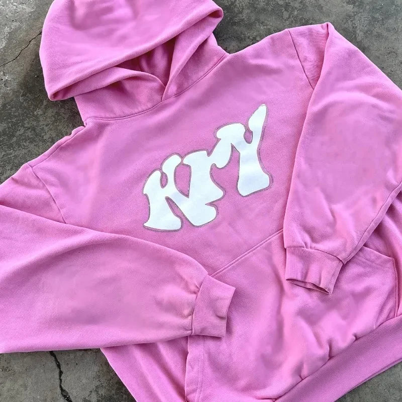 y2k goth trend letter print oversized pullover men's 2024 streetwear casual Harajuku loose versatile sweatshirt hoodie top
