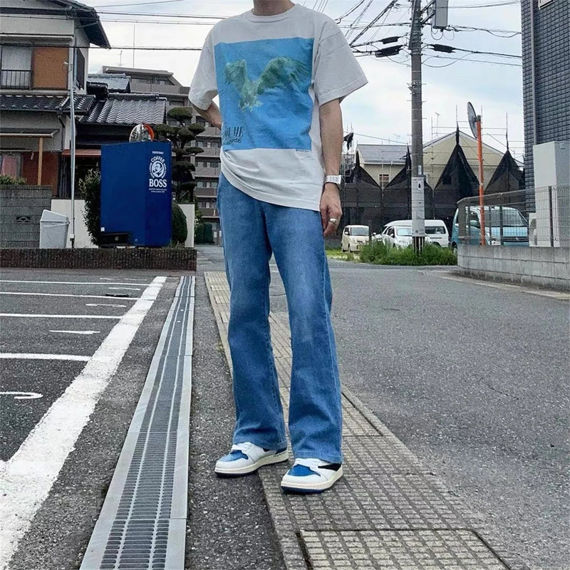 2024 Vintage Retro Print Olded Washed High-Street Cotton Tops T-Shirt For Summer
