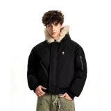 Winter American Street Hooded Parkas Mens New 2024 Thickened Trendy Fur Collar Cotton Jackets Warm Zipper Pocket Fluffy Coats