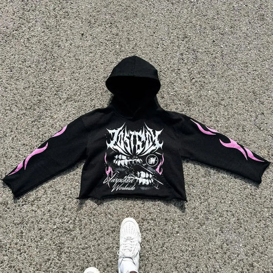 Y2k Pullover Print Pattern Long Sleeved Hoodie Hoodie Clothing Vintage Street Rap Trend Wear High Street Dark