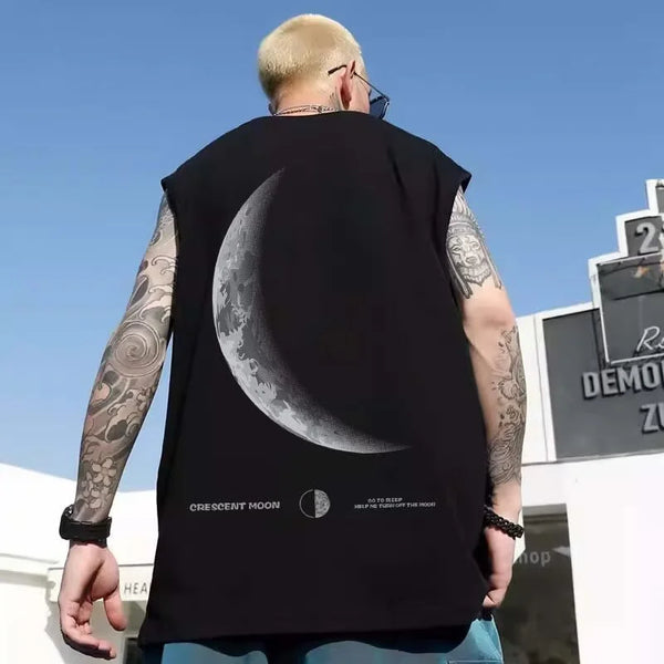 Vaporwave Chrome print – New Crescent Moon Graphic Printed Sleeveless T Shirt Mens Su