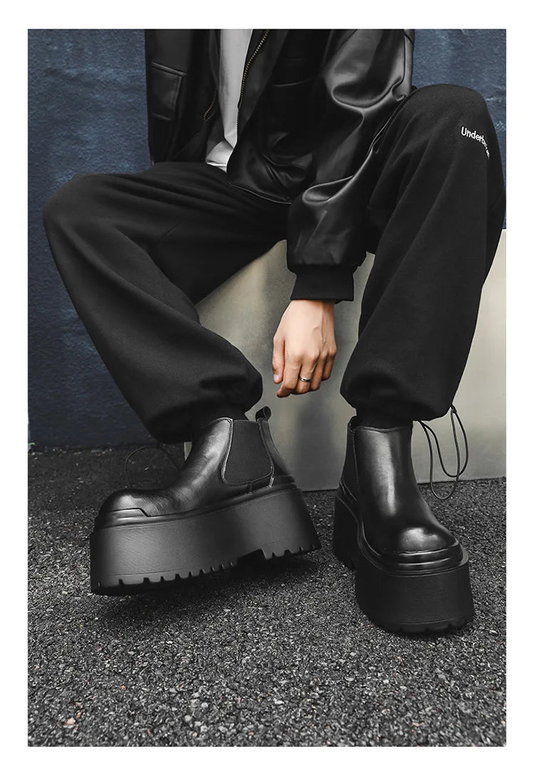 Increase Chelsea Men's Streetwear Fashion Thick Soled Platform Leather Casual Shoes Luxury Designer Boots Shoe for Men