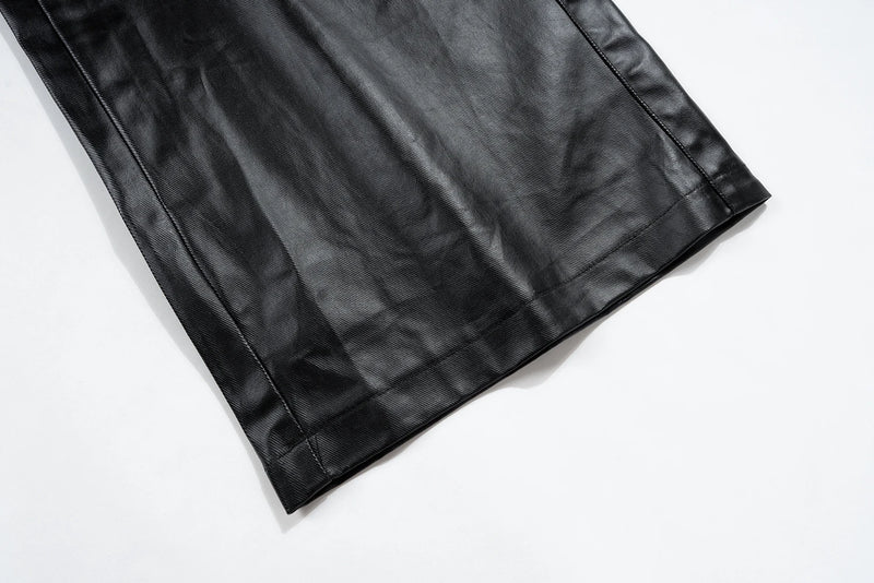 ro style matte pu leather pants for men high street y2k pantalones hombre baggy overall wide leg drawstring cargo pants 1 unique cargo style 960