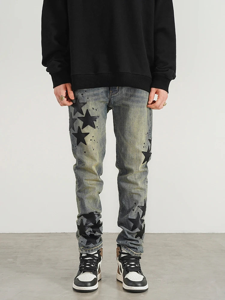 star appliques denim jeans skinny trousers slim fit men new casual biker jeans fashion streetwear hip hop trousers pants joggers unique joggers style 3551