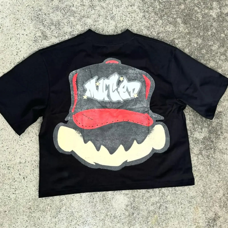 Sadcore Melting smiley – Spring And Autumn New Smile Pattern Printed Oversized T Shir