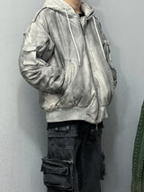Urban Grunge Double-Layer Hoodie – Leather Texture Streetwear