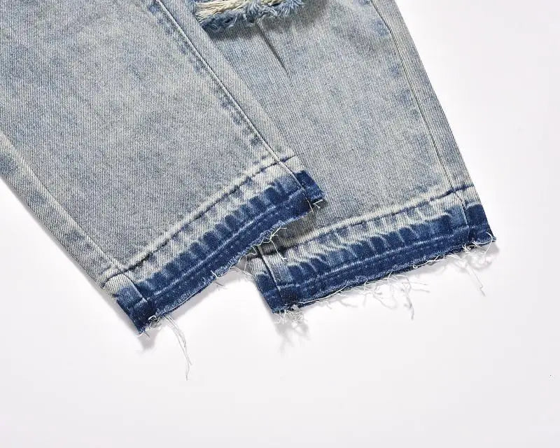 mens high street denim jean pants new casual blue slim ripped holes straight zipper jeans trousers hip hop streetwear joggers unique joggers style 771