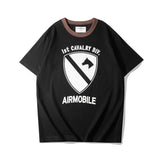 Summer Short Sleeved Men'S Military Retro Cavalry Division Letter Printing Casual Cotton Breathable Color Matching Round Neck