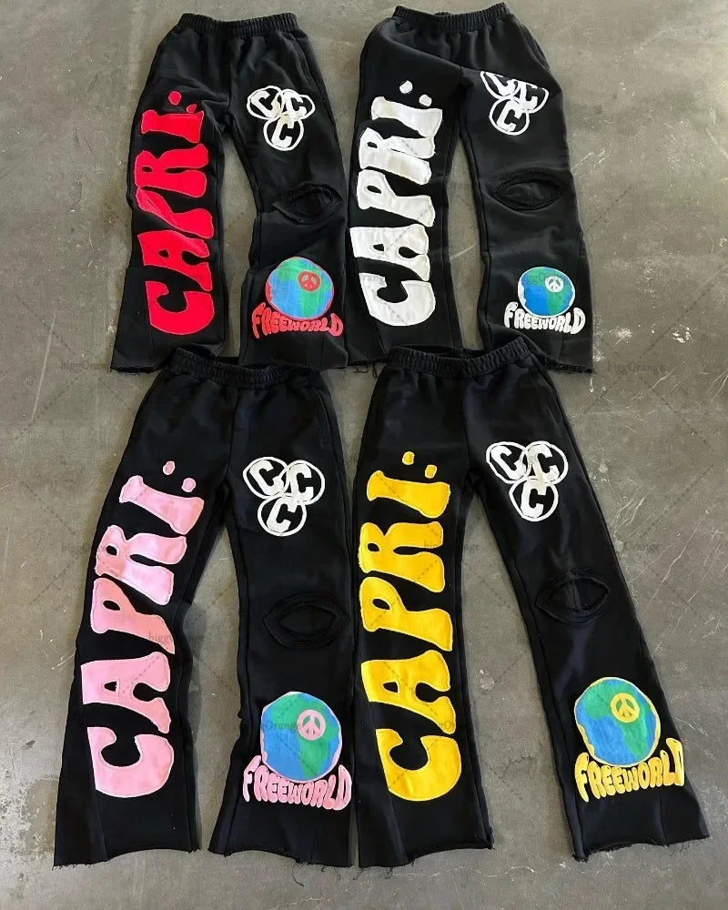 high street harajuku retro straight trousers letter embroidered knitted pants couple fashion casual oversized wide leg pants unique default style 3671