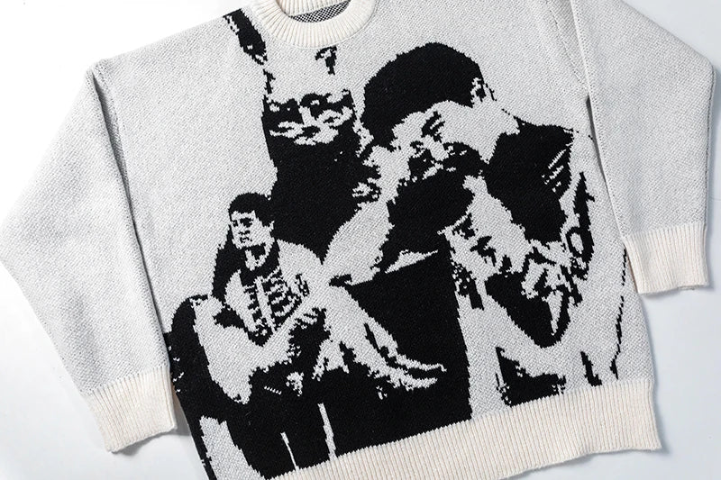 hip hop punk knitted oversized sweater mens autumn winter o neck long sleeve pullover streetwear unisex loose sweaters clothing - graphic printed hoodie for men and women, anime inspired graphic hoodie, unisex casual winter pullover