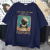 Anime Oversized shirt – Hardworking Cake Chef Cat Tshirt Man Printed Trendy Streetwe