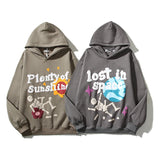 High Street Letter Foam Skull Vintage Fleece Hooded Hoodies Men And Wo