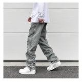 side long zipper open denim jeans mens elastic waist straight biker trousers jeans fashion streetwear hip hop jean pants joggers unique joggers style 2544