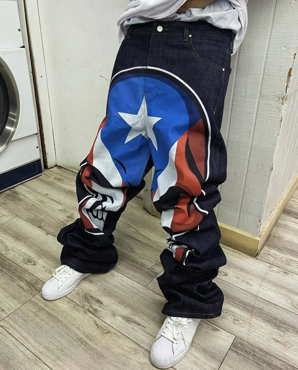 harajuku retro jeans skull print loose slouchy jeans men women y2k pants gothic skateboard pants streetwear hip hop jeans ripped baggy denim